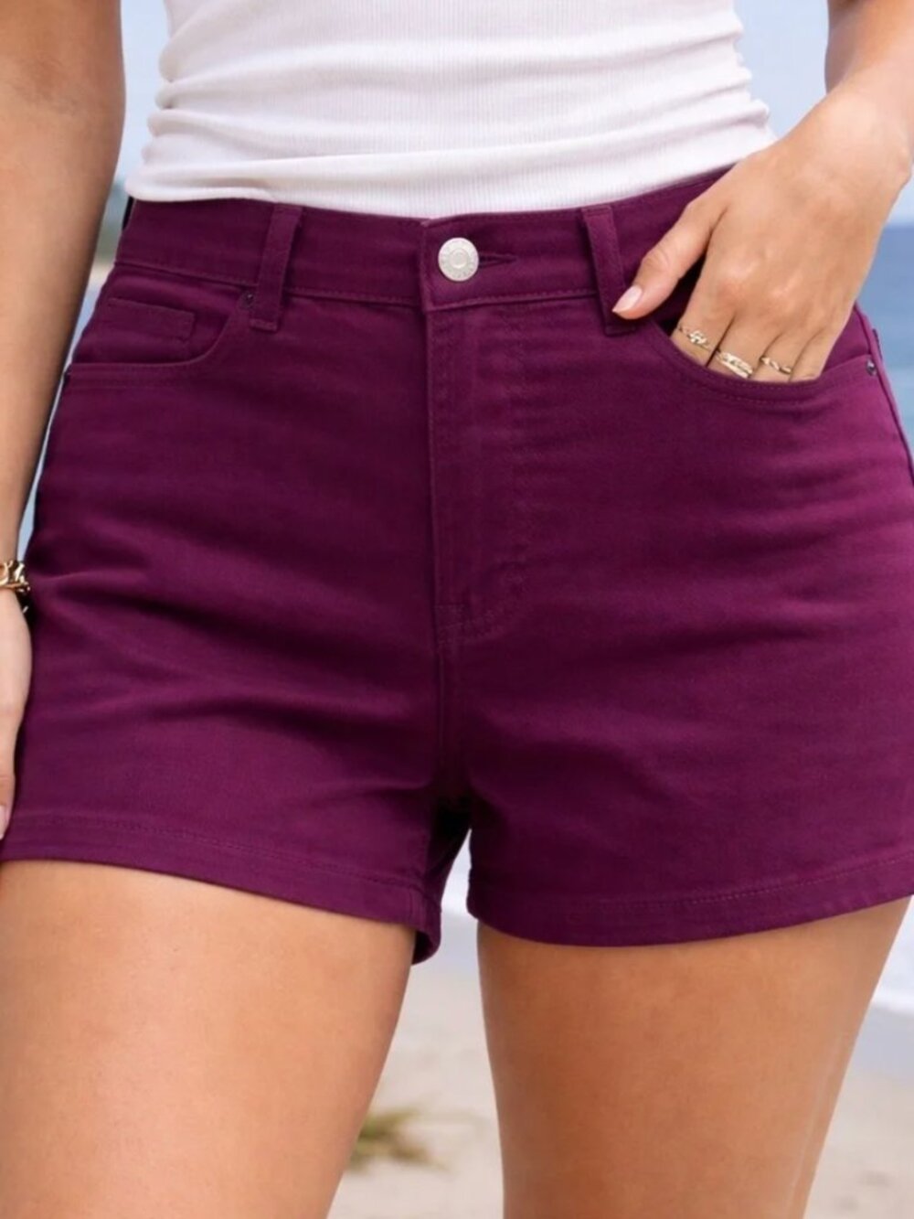 Zenana High Rise Shorts Plum Purple Stretch Casual Summer Everyday NWT XL